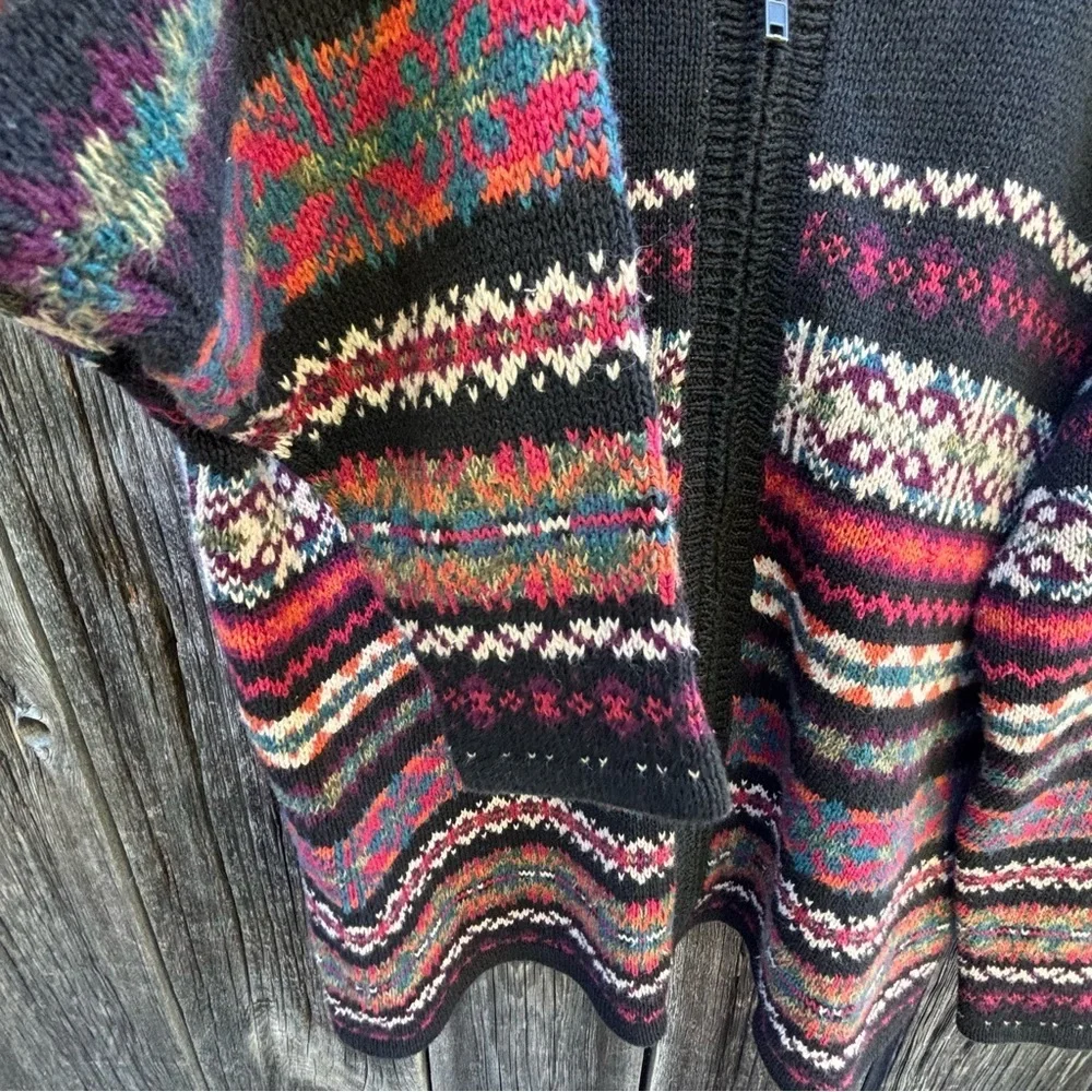 Erika & Co. Colorful Patterned Zip-Up Sweater Ramie and Cotton size XL